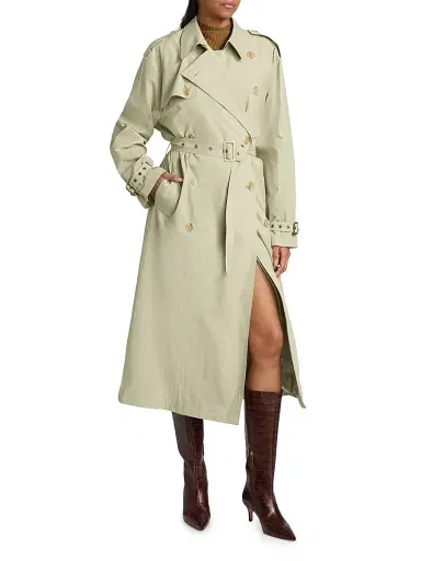 Ronny Kobo Women's Cohen Double-Breasted Belted Raincoat - Sage - Size Large | Thumbnail 3