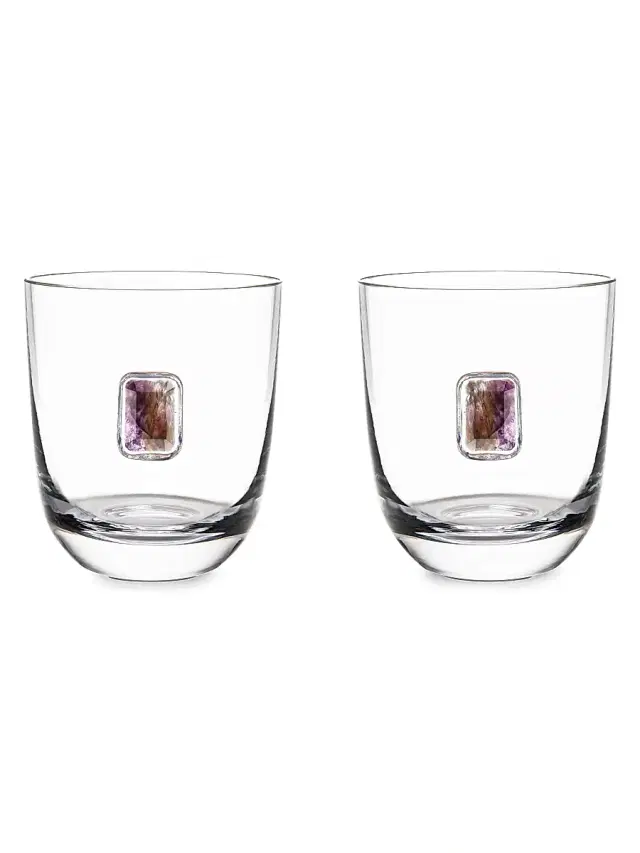 ANNA New York Elevo 2-Piece Amythest & Crystal Double Old-Fashioned Glass Set