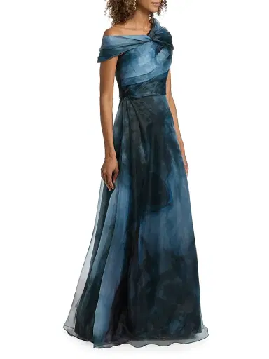 Rene Ruiz Collection Women's Twisted Off-The-Shoulder Organza Gown - Blue - Size 16 | Thumbnail 4 Rene Ruiz Collection Women's Twisted Off-The-Shoulder Organza Gown - Blue - Size 16 | Thumbnail 4