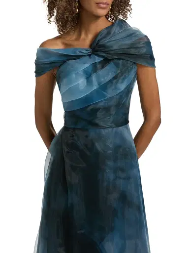 Rene Ruiz Collection Women's Twisted Off-The-Shoulder Organza Gown - Blue - Size 16 | Thumbnail 6 Rene Ruiz Collection Women's Twisted Off-The-Shoulder Organza Gown - Blue - Size 16 | Thumbnail 6