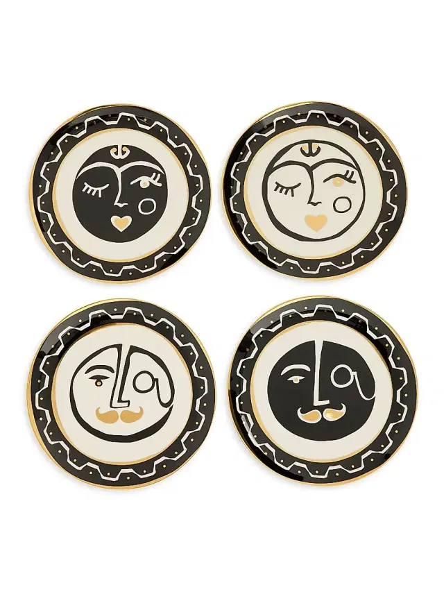 Jonathan Adler Marseilles 4-Piece Small Plates Set - Black White