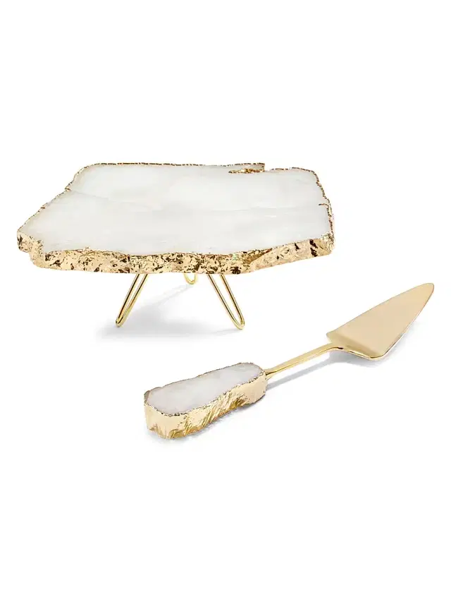 ANNA New York Torta 2-Piece 24K Goldplated Crystal Cake Stand & Server Set