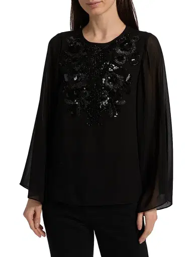 Ungaro Women's Nastasia Sequined Chiffon Blouse - Black - Size XXL | Thumbnail 3