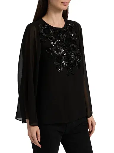 Ungaro Women's Nastasia Sequined Chiffon Blouse - Black - Size XXL | Thumbnail 4