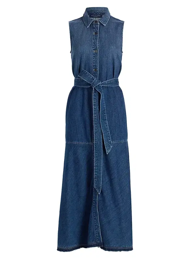 Women's Addison Denim Self-Belt Maxi Shirtdress - Medium Indigo
