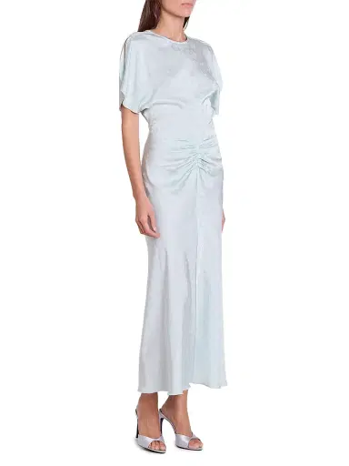 Victoria Beckham Women's Gathered Waist Burnout Velvet Midi-Dress - Aquamarine - Size 0 | Thumbnail 4 Victoria Beckham Women's Gathered Waist Burnout Velvet Midi-Dress - Aquamarine - Size 0 | Thumbnail 4
