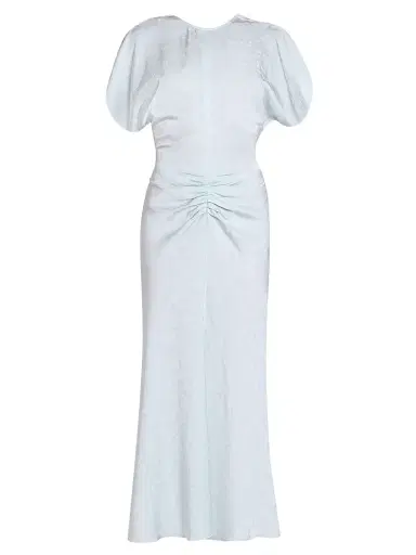 Victoria Beckham Women's Gathered Waist Burnout Velvet Midi-Dress - Aquamarine - Size 0 | Thumbnail 1 Victoria Beckham Women's Gathered Waist Burnout Velvet Midi-Dress - Aquamarine - Size 0 | Thumbnail 1