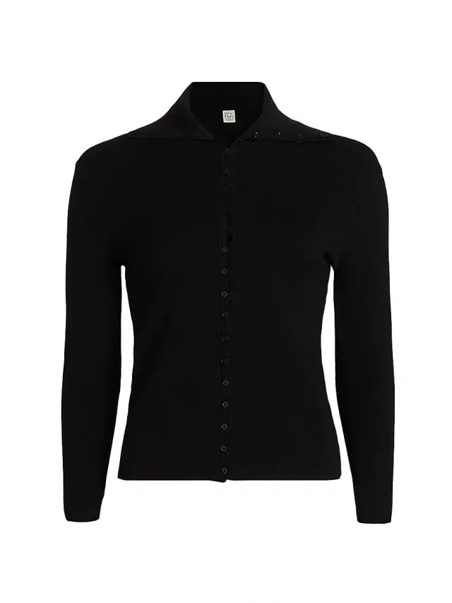 Women's Fitted Polo Cardigan - Black