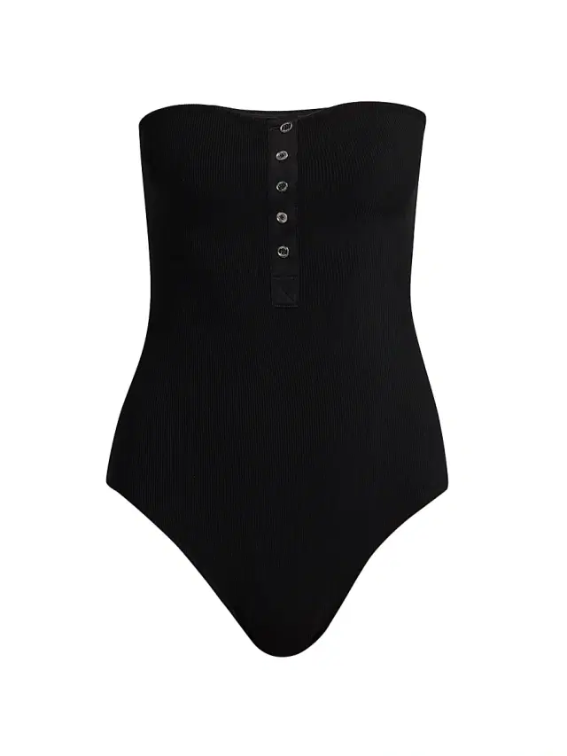 Toteme Women's Rib-Knit Strapless One-Piece Swimsuit - Black