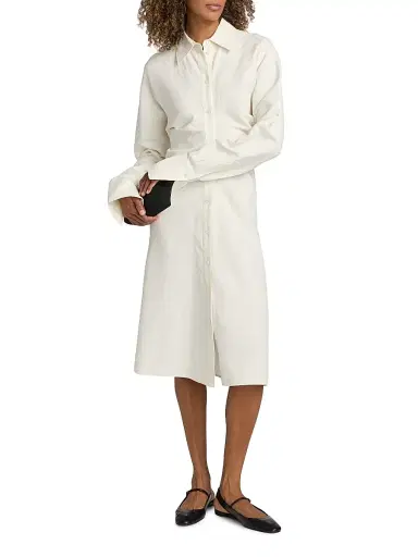 Toteme Women's Slouch Cotton-Linen Shirtdress - Off White | Thumbnail 2