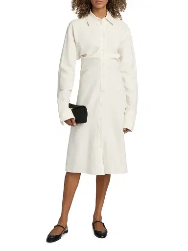Toteme Women's Slouch Cotton-Linen Shirtdress - Off White | Thumbnail 3