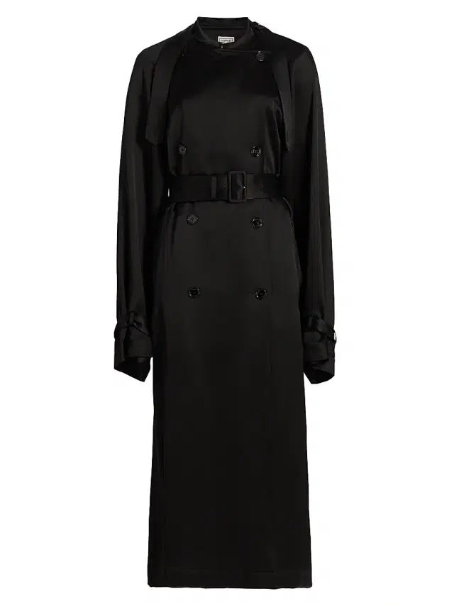 Toteme Women's Draped Satin Double-Breasted Trench Coat - Black