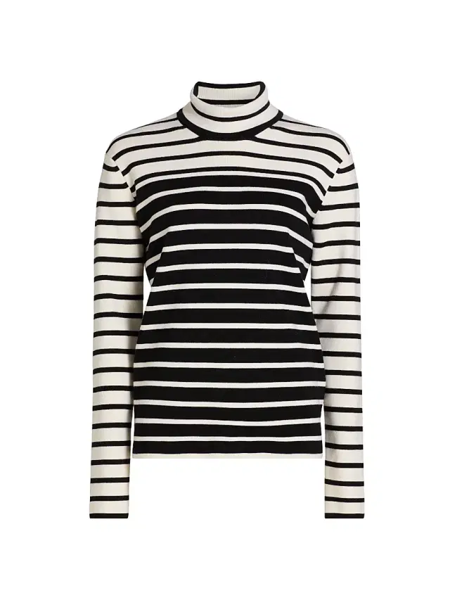 Women's Striped Wool Turtleneck Sweater - White Black