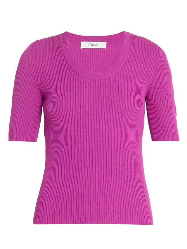 Women's Rib-Knit Wool Top - Intense Pink