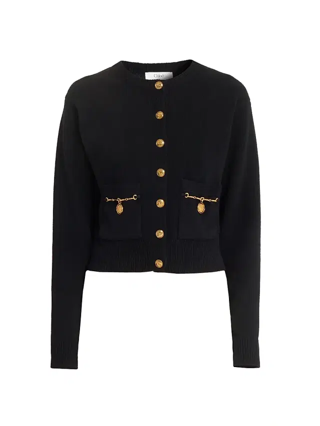 Women's Chain Charm Wool-Cashmere Cardigan - Black