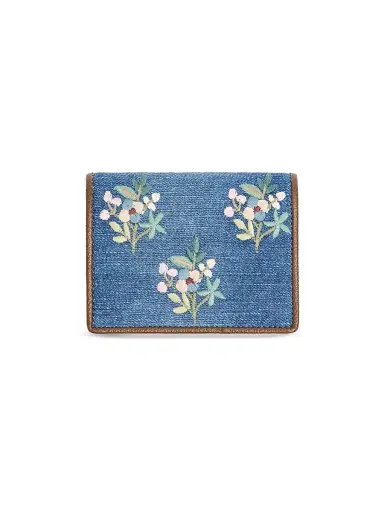 Valentino Garavani Women's VLogo Signature Wallet in Denim with Floral Embroidery - Denim | Thumbnail 3 Valentino Garavani Women's VLogo Signature Wallet in Denim with Floral Embroidery - Denim | Thumbnail 3