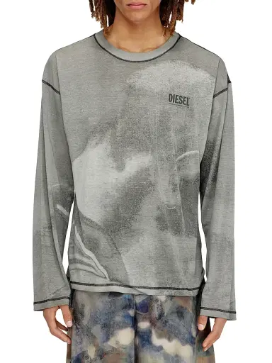 Diesel Men's Boxt Topstitched Cotton-Blend Long-Sleeve Shirt - Light Grey - Size Large | Thumbnail 3