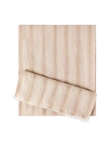 Brunello Cucinelli Women's Linen Scarf with Sparkling Regimental Stripes - Beige | Thumbnail 1 Brunello Cucinelli Women's Linen Scarf with Sparkling Regimental Stripes - Beige | Thumbnail 1