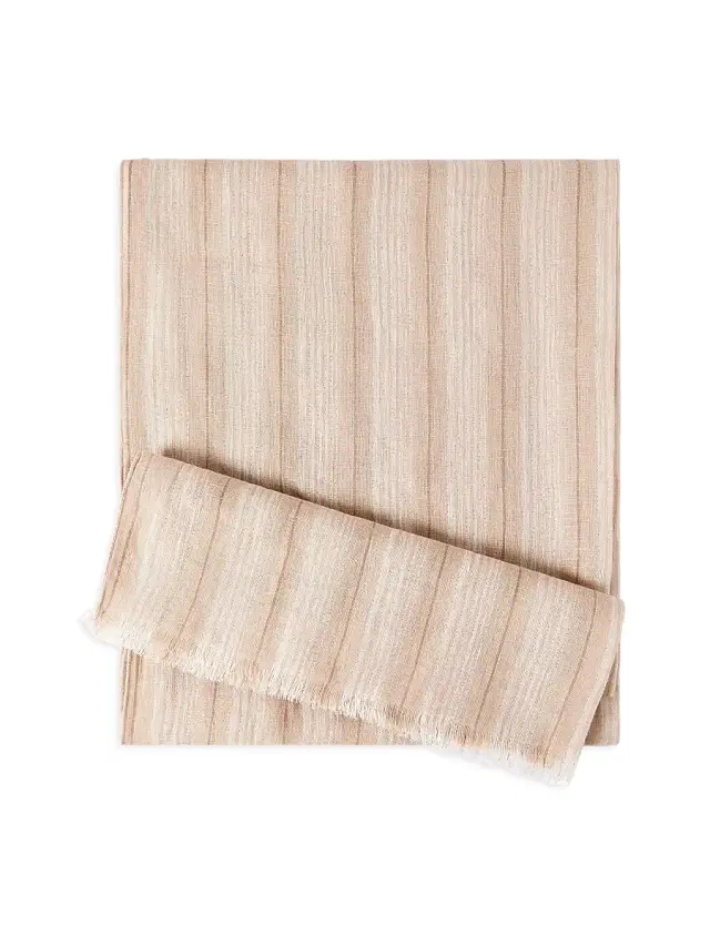 Brunello Cucinelli Women's Linen Scarf with Sparkling Regimental Stripes - Beige