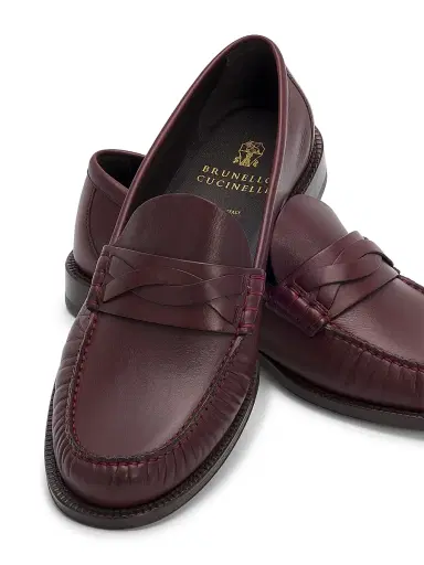Brunello Cucinelli Men's Leather Braided Strap Loafers - Burgundy - Size 7 | Thumbnail 5