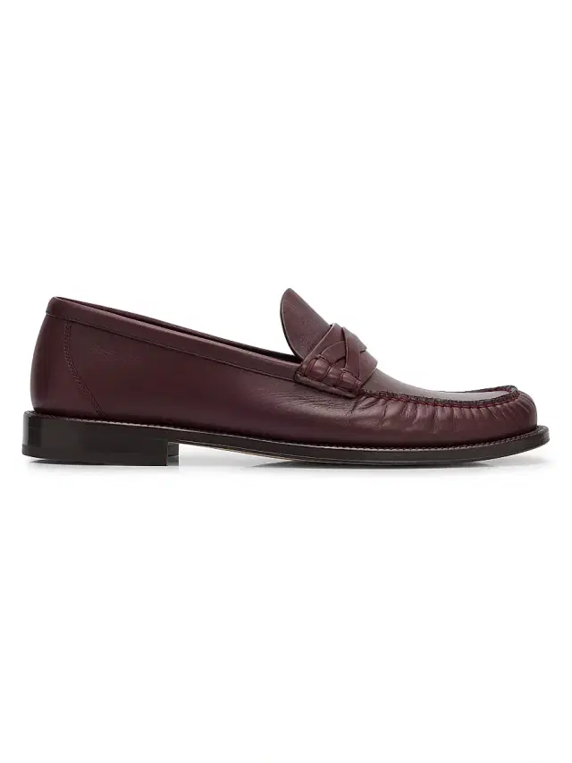 Brunello Cucinelli Men's Leather Braided Strap Loafers - Burgundy