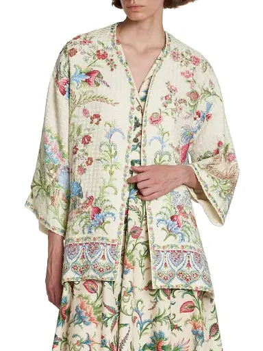 Etro Women's Kesa Paisley Cotton Vented Jacket - Stampa Bianco | Thumbnail 3