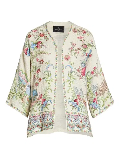 Etro Women's Kesa Paisley Cotton Vented Jacket - Stampa Bianco | Thumbnail 1