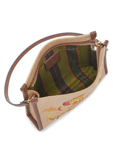 Etro Women's Floral-Embroidered Woven Pouch - Cammello | Thumbnail 3