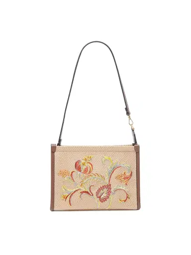 Etro Women's Floral-Embroidered Woven Pouch - Cammello | Thumbnail 1