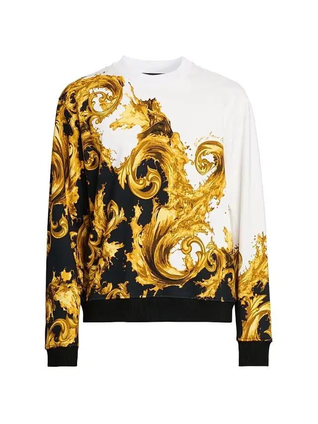 Men's Barocco Cotton Crewneck Sweatshirt - White Black Gold Men's Barocco Cotton Crewneck Sweatshirt - White Black Gold