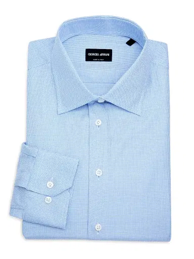 Giorgio Armani Men's Houndstooth Dress Shirt - Light Blue - Size 15.5 | Thumbnail 1 Giorgio Armani Men's Houndstooth Dress Shirt - Light Blue - Size 15.5 | Thumbnail 1