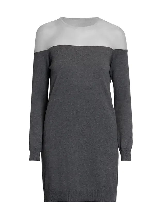 Women's Illusion Long-Sleeve Minidress - Dark Grey Melenge