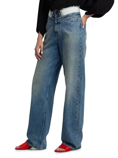 MM6 MAISON MARGIELA Women's Deconstructed High-Rise Straight-Leg Jeans - Light Blue - Size 30 | Thumbnail 4 MM6 MAISON MARGIELA Women's Deconstructed High-Rise Straight-Leg Jeans - Light Blue - Size 30 | Thumbnail 4