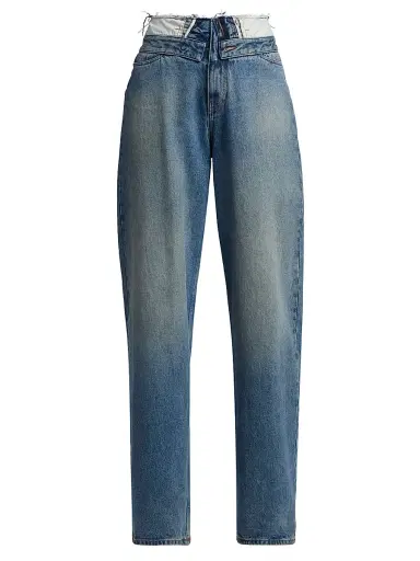 MM6 MAISON MARGIELA Women's Deconstructed High-Rise Straight-Leg Jeans - Light Blue - Size 30 | Thumbnail 1 MM6 MAISON MARGIELA Women's Deconstructed High-Rise Straight-Leg Jeans - Light Blue - Size 30 | Thumbnail 1
