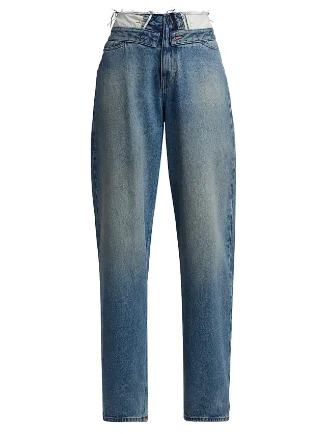 Women's Deconstructed High-Rise Straight-Leg Jeans - Light Blue