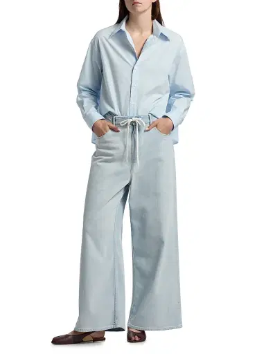 MM6 MAISON MARGIELA Women's Drawstring Mid-Rise Wide-Leg Jeans - Light Blue - Size 30 | Thumbnail 2 MM6 MAISON MARGIELA Women's Drawstring Mid-Rise Wide-Leg Jeans - Light Blue - Size 30 | Thumbnail 2
