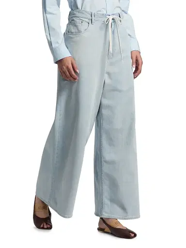 MM6 MAISON MARGIELA Women's Drawstring Mid-Rise Wide-Leg Jeans - Light Blue - Size 30 | Thumbnail 4 MM6 MAISON MARGIELA Women's Drawstring Mid-Rise Wide-Leg Jeans - Light Blue - Size 30 | Thumbnail 4