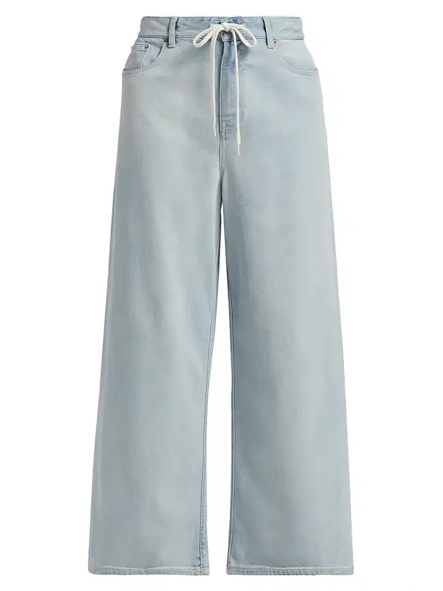 Women's Drawstring Mid-Rise Wide-Leg Jeans - Light Blue