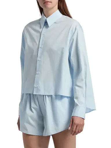 MM6 Maison Margiela Women's Cotton Poplin Crop Shirt - Light Blue | Thumbnail 4 MM6 Maison Margiela Women's Cotton Poplin Crop Shirt - Light Blue | Thumbnail 4