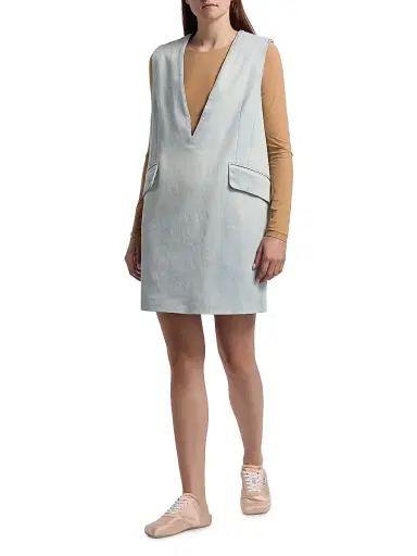 MM6 MAISON MARGIELA Women's V-Neck Denim Shift Minidress - Light Blue - Size 2 | Thumbnail 2 MM6 MAISON MARGIELA Women's V-Neck Denim Shift Minidress - Light Blue - Size 2 | Thumbnail 2