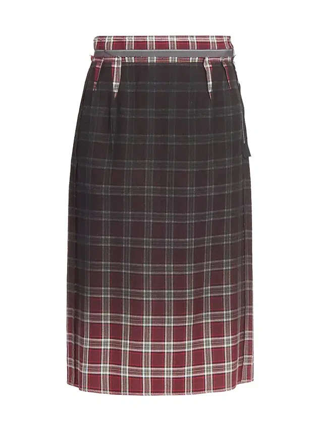 Women's Ombré Checked Midi-Skirt - Burgundy White