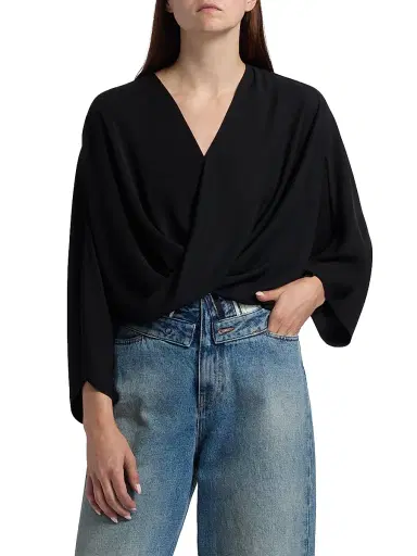 MM6 Maison Margiela Women's Fluid Surplice Blouse - Black | Thumbnail 3 MM6 Maison Margiela Women's Fluid Surplice Blouse - Black | Thumbnail 3