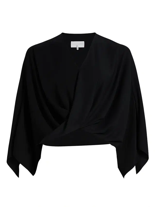 Women's Fluid Surplice Blouse - Black