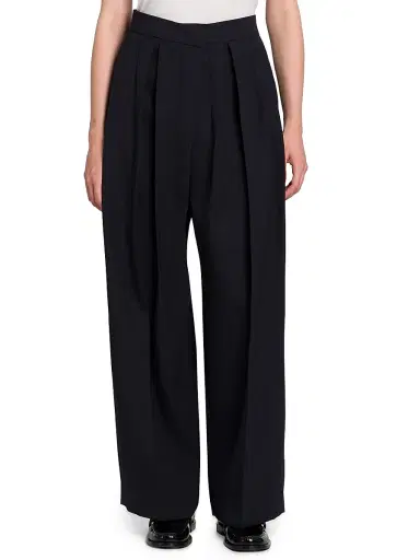 Jil Sander Women's Pleated Wool Gabardine Trousers - Navy - Size 0 | Thumbnail 3