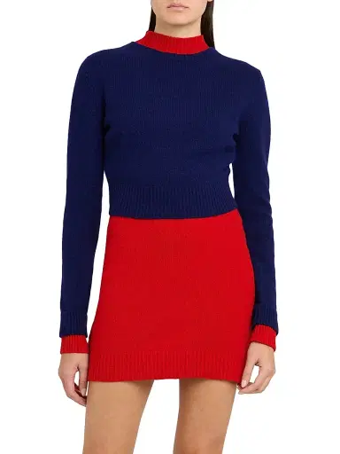 Jil Sander Women's Layered Colorblocked Wool Mini-Sweaterdress - Haiti | Thumbnail 3