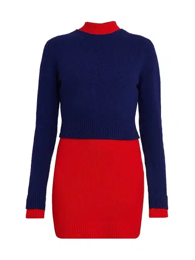 Jil Sander Women's Layered Colorblocked Wool Mini-Sweaterdress - Haiti | Thumbnail 1