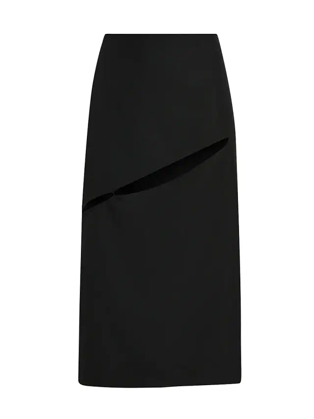 Jil Sander Women's Cut-Out Grain de Poudre Wool Knee-Length Skirt - Black