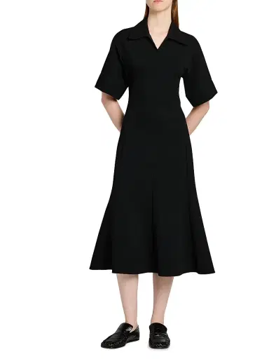 Jil Sander Women's Crepe A-Line Midi-Dress - Black | Thumbnail 2 Jil Sander Women's Crepe A-Line Midi-Dress - Black | Thumbnail 2