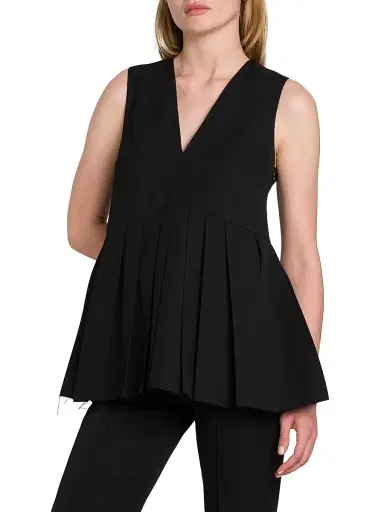 Jil Sander Women's Pleated Wool V-Neck Sleeveless Top - Black - Size 2 | Thumbnail 4 Jil Sander Women's Pleated Wool V-Neck Sleeveless Top - Black - Size 2 | Thumbnail 4