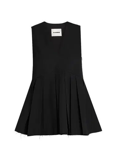 Jil Sander Women's Pleated Wool V-Neck Sleeveless Top - Black - Size 2 | Thumbnail 1 Jil Sander Women's Pleated Wool V-Neck Sleeveless Top - Black - Size 2 | Thumbnail 1
